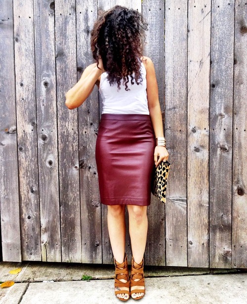 Burgundy LeatherLook Mini Skirt  New Look